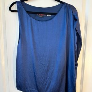 Alice + Olivia Air Navy Soft Lined Silk Asymmetrical Sleeveless Top, Medium